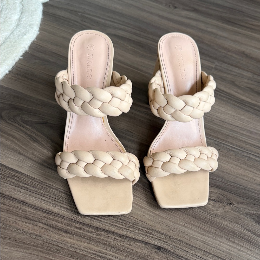 Braided Double-Strap Women's Sandals in Beige